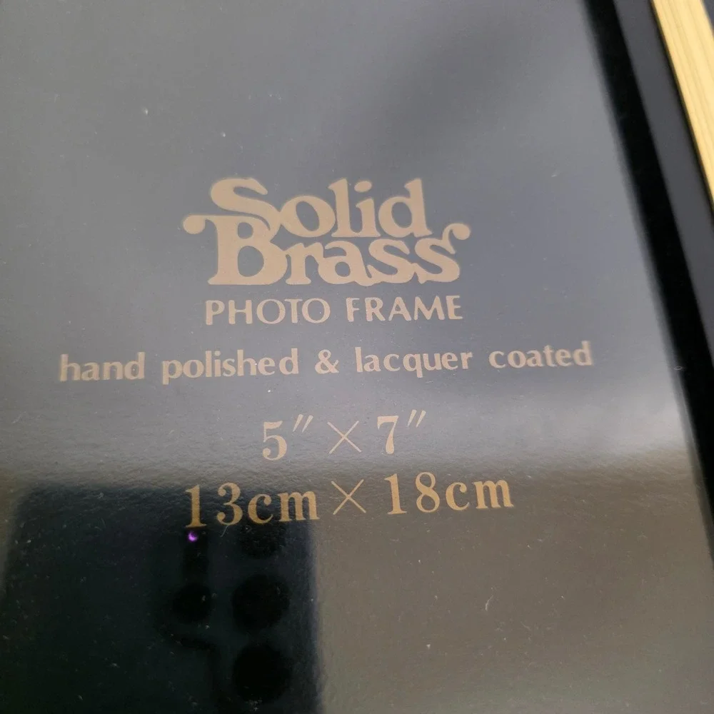 Solid Brass Double Photo Frame Black Gold Finish 5x7‎ Lacquer Coated Art Deco